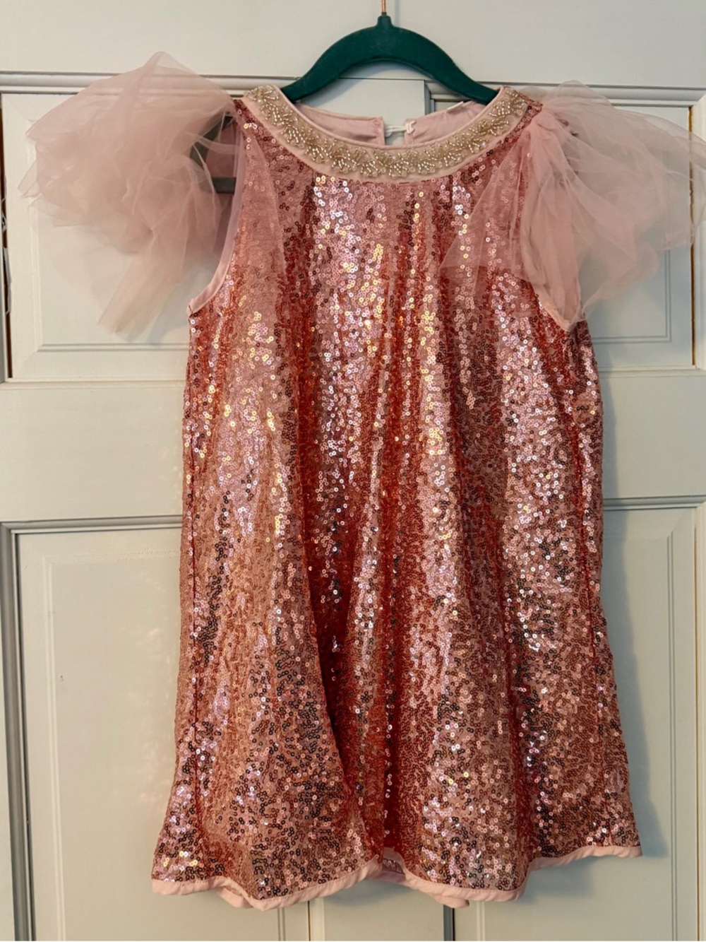 Girls' Pink Sequin Tulle Shoulder Party Dress - Kids 110 (4T)